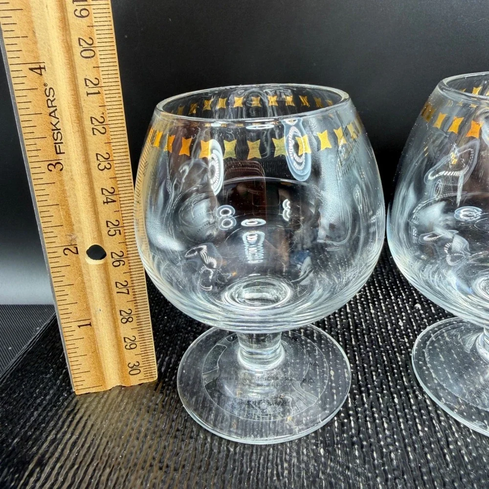 West‎ Elm Brandy Snifter Glasses Set of 2 Gold Bow Ribbon Pattern Clear Barware